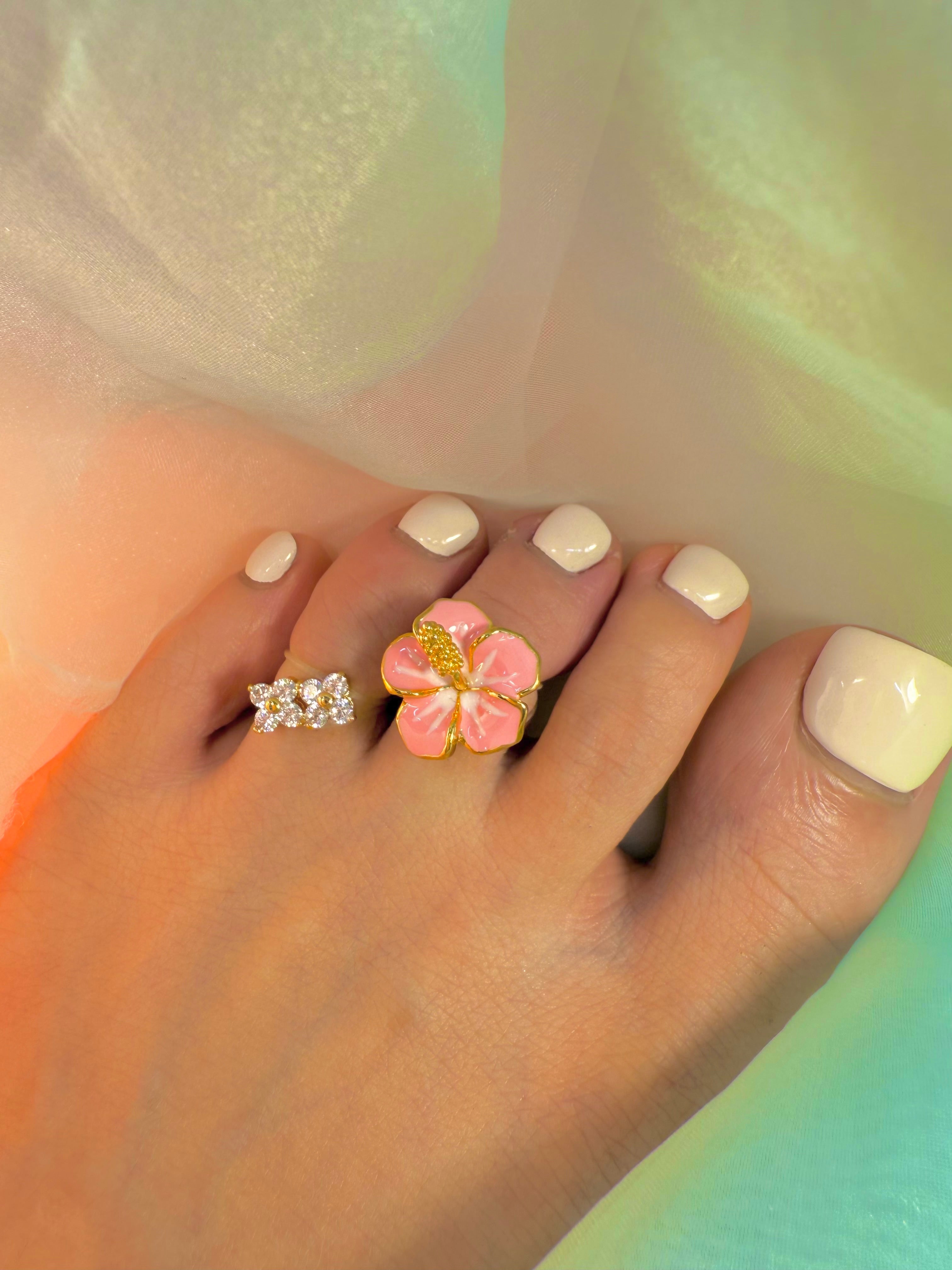 Hibiscus SⅡ Pink White Toe Ring