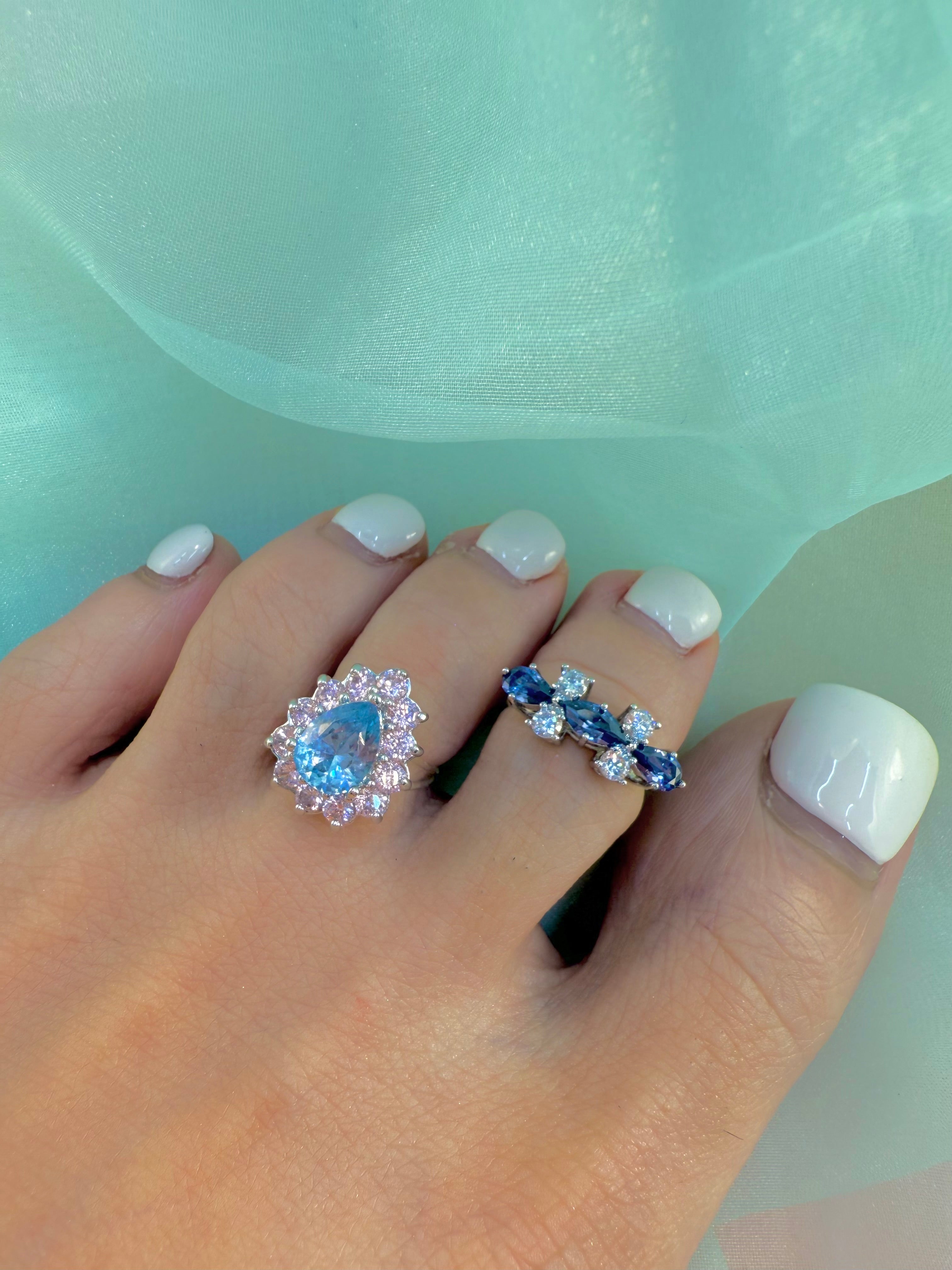 Pear Shape RH Blue Pink Toe Ring