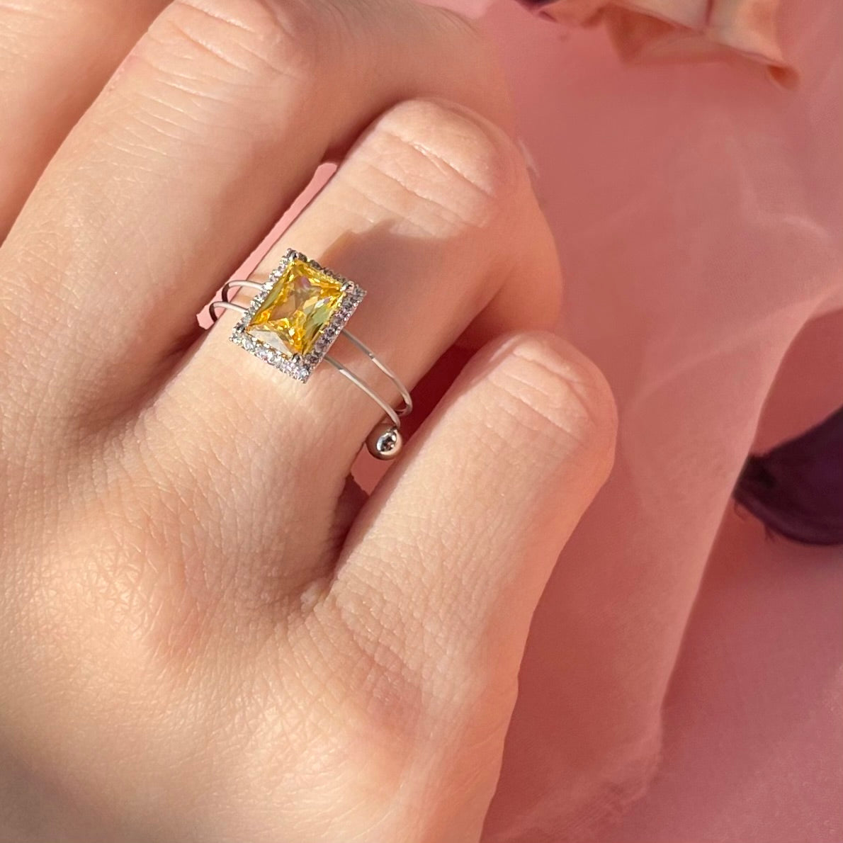 Princess RH Yellow CZ Ring