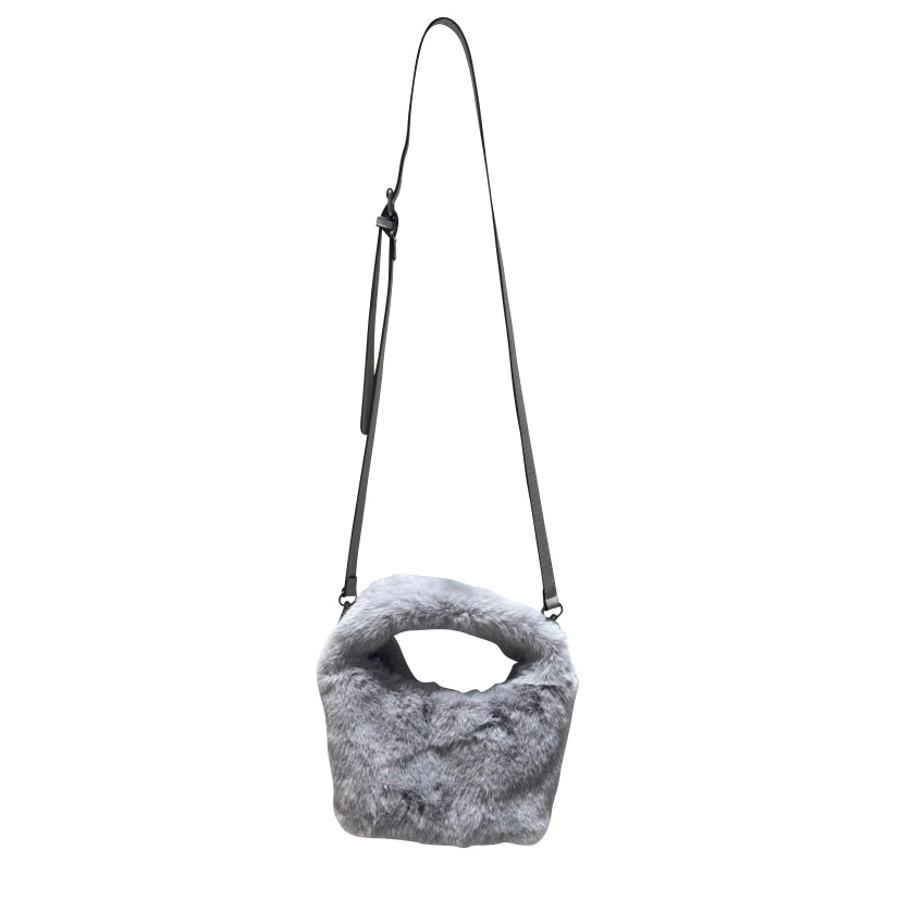 2WAY Eco Fur Half Moon Bag Gray