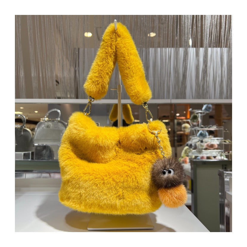 [Wholesale] 2WAY Eco Fur Handle Bag Yellow