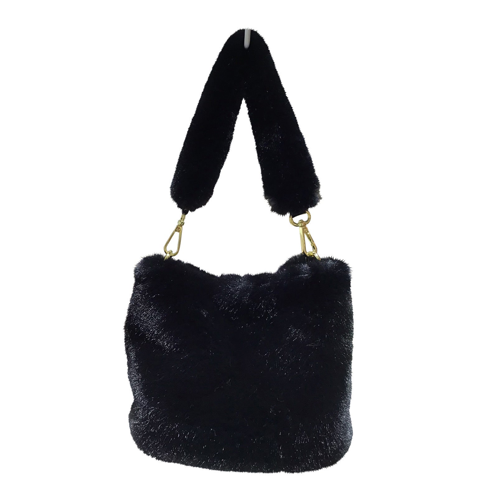 2WAY Eco Fur Handle Bag Black