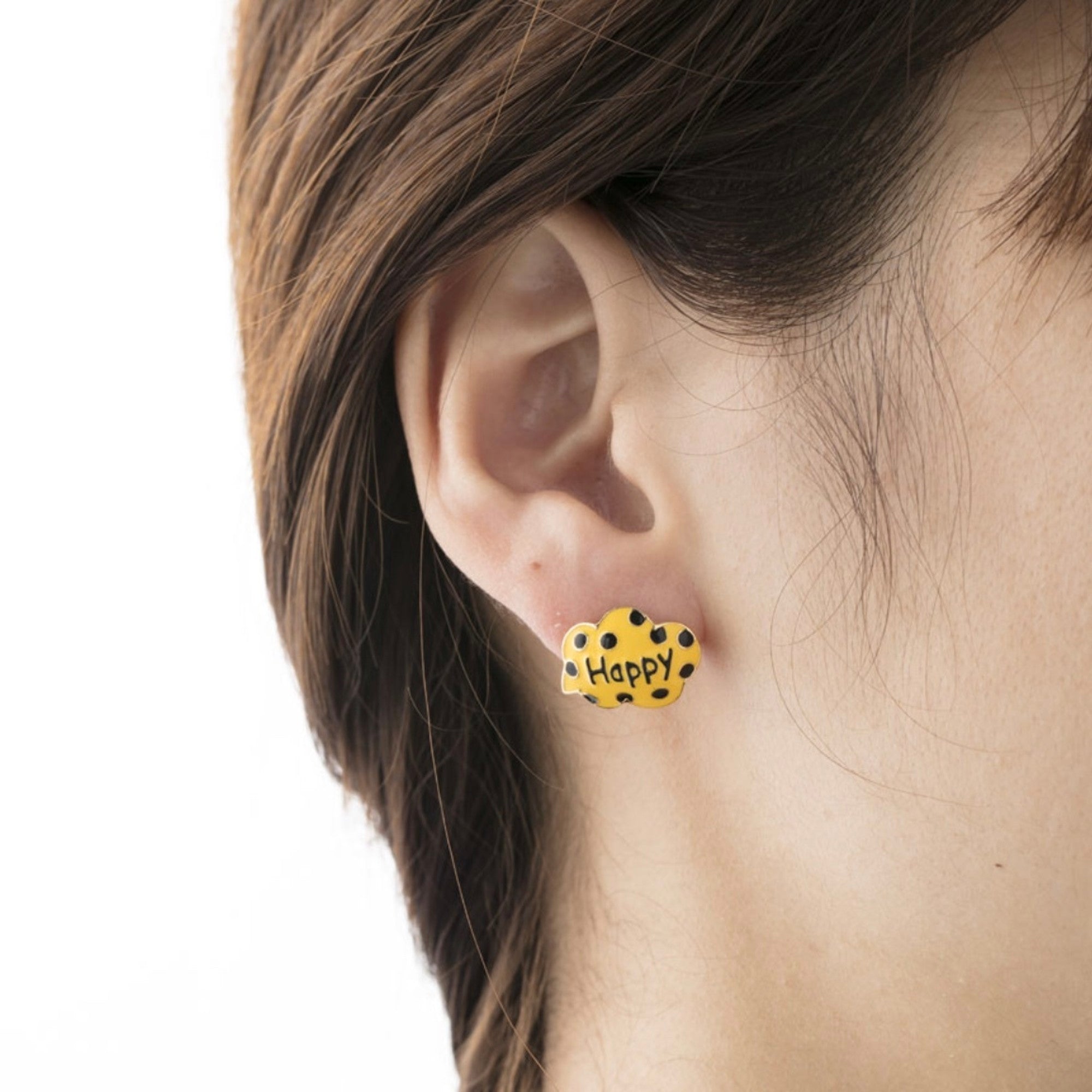 一只耳朵耳机幸福的黄色